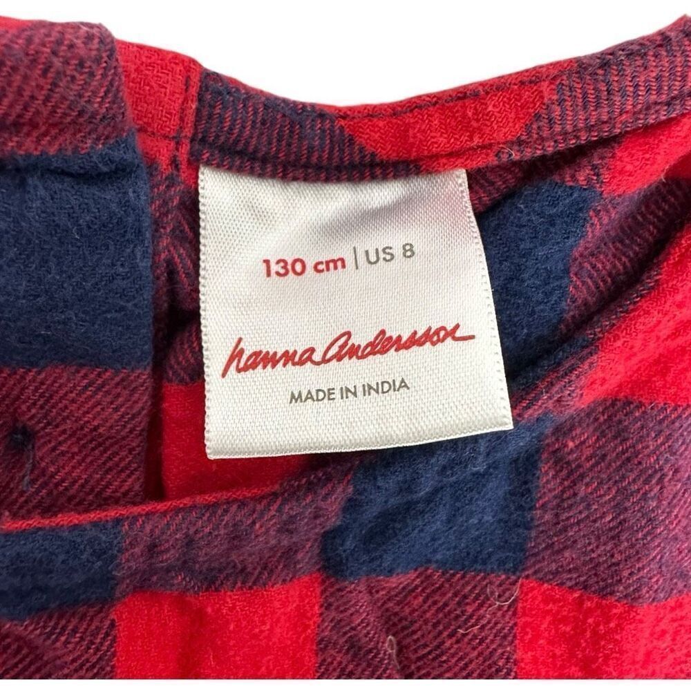 Hanna Andersson Buffalo Plaid Flannel Dress size 8 Red Blue Half Sleeve - Picture 5 of 8